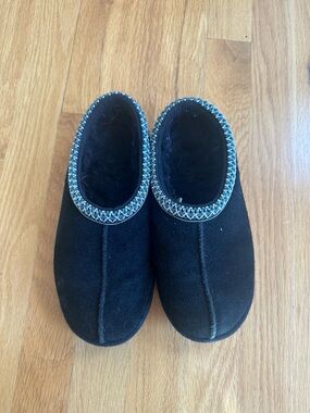 UGG Black Suede Slip-On Slippers with Beaded Trim